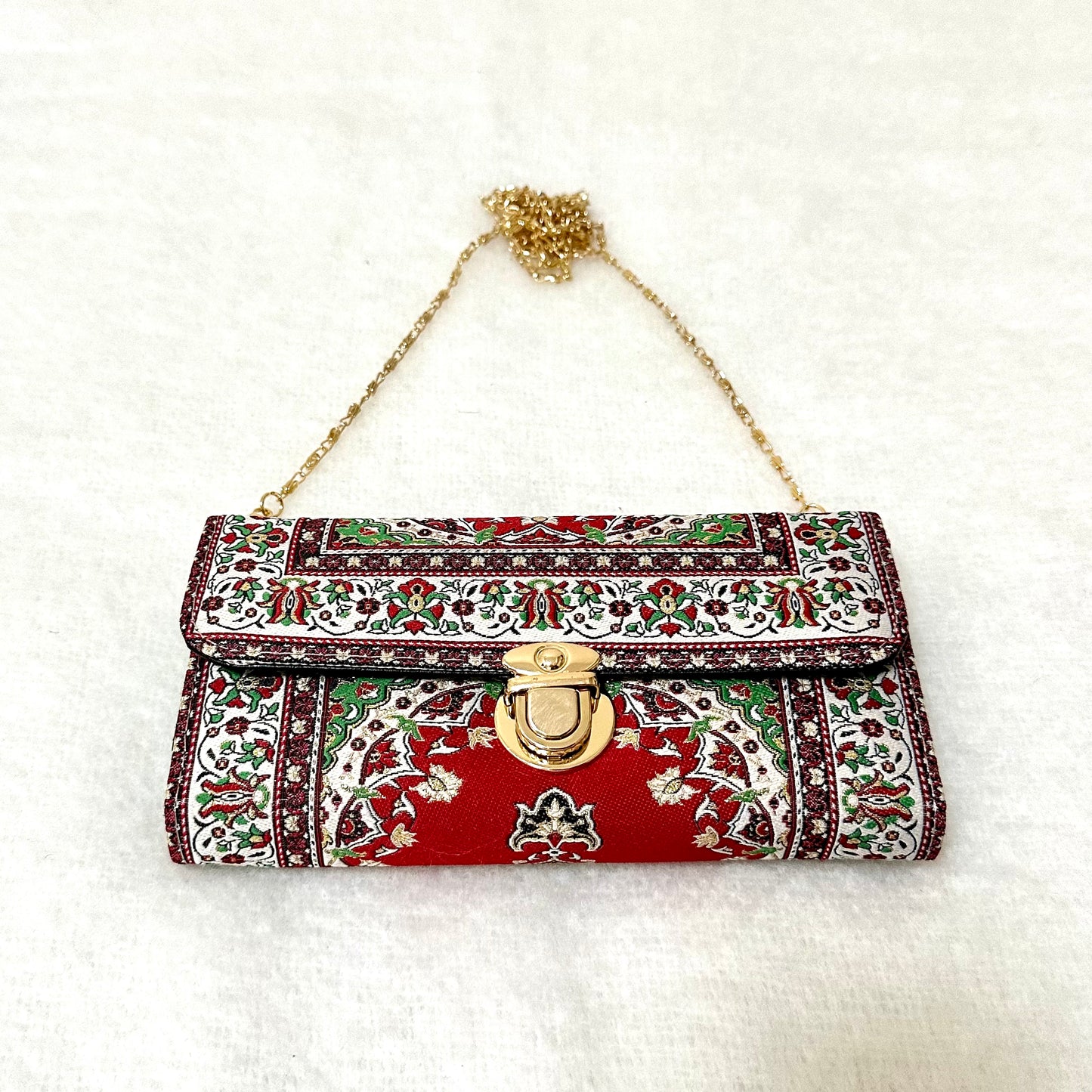 波斯地毯刺繡圖騰長型金鏈銀包