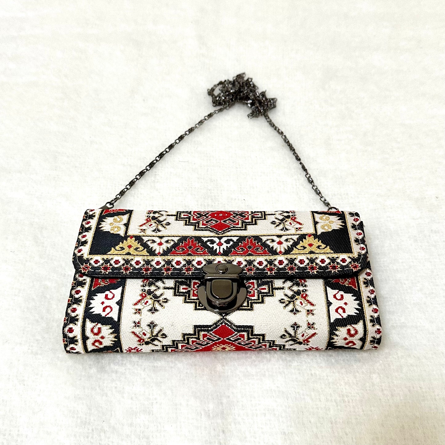 波斯地毯刺繡圖騰長型金鏈銀包