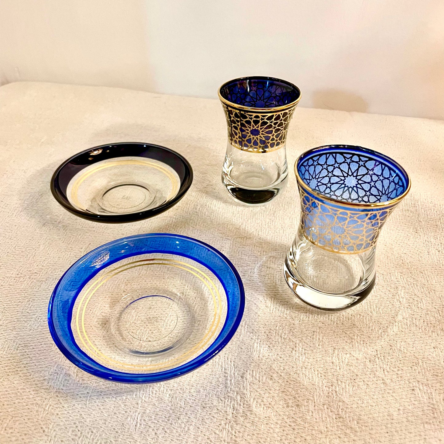 阿爾罕布拉宮紋飾玻璃杯 -單隻連杯碟(鑽藍色)