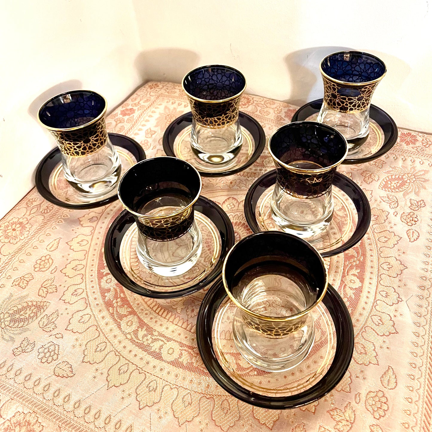 阿爾罕布拉宮紋飾玻璃杯 -單隻連杯碟(鑽黑色)