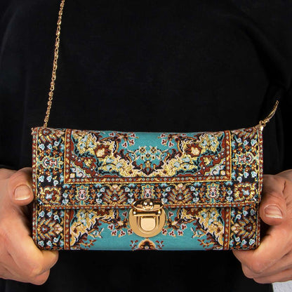 波斯地毯刺繡圖騰長型金鏈銀包